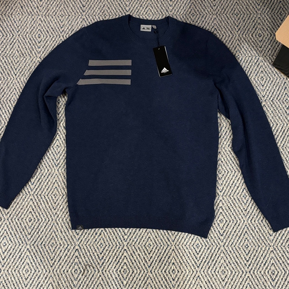 Adidas Men's Navy and Gray Crewneck Sweater